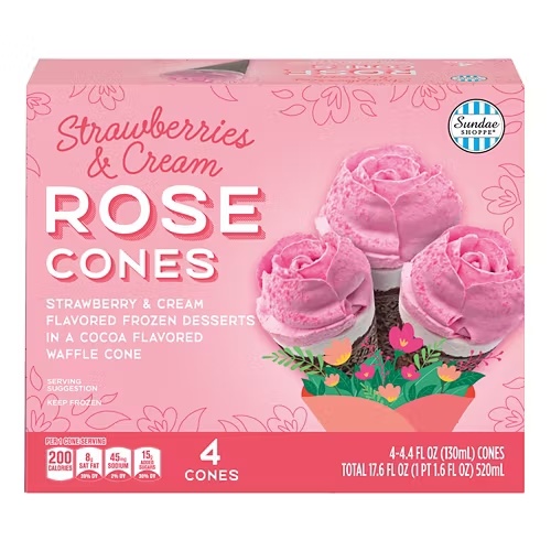 Strawberries&CreamFlavoredRoseCones,4count