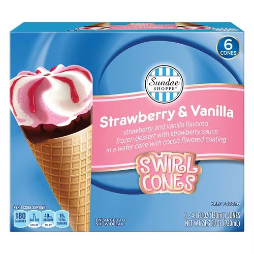 Strawberry&VanillaSwirlCones,6count